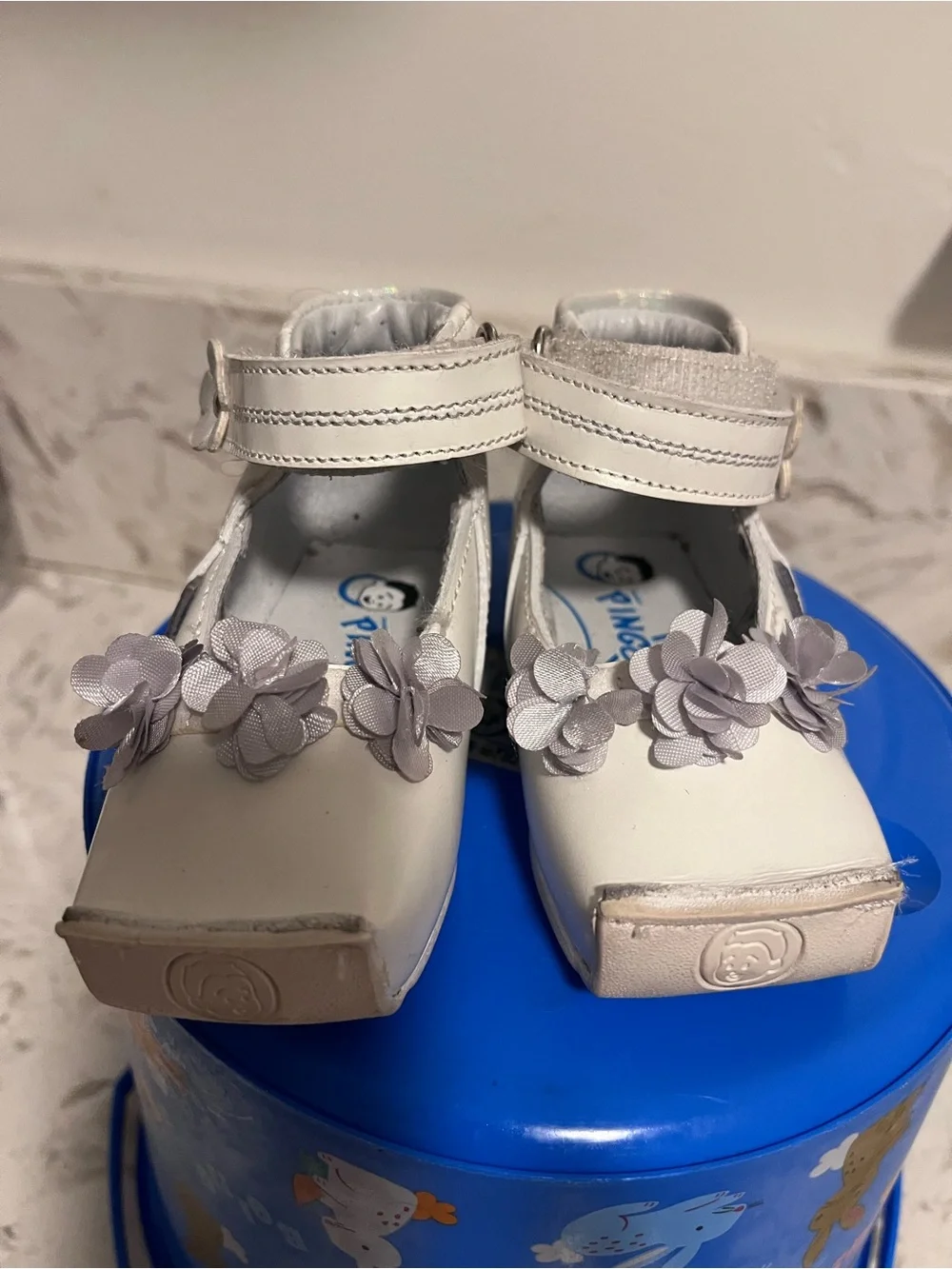 White Floral Strap Kids Shoes